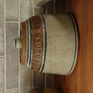 Artisan Ceramic Brown Rice Canister Gray, Mocca, & Blue